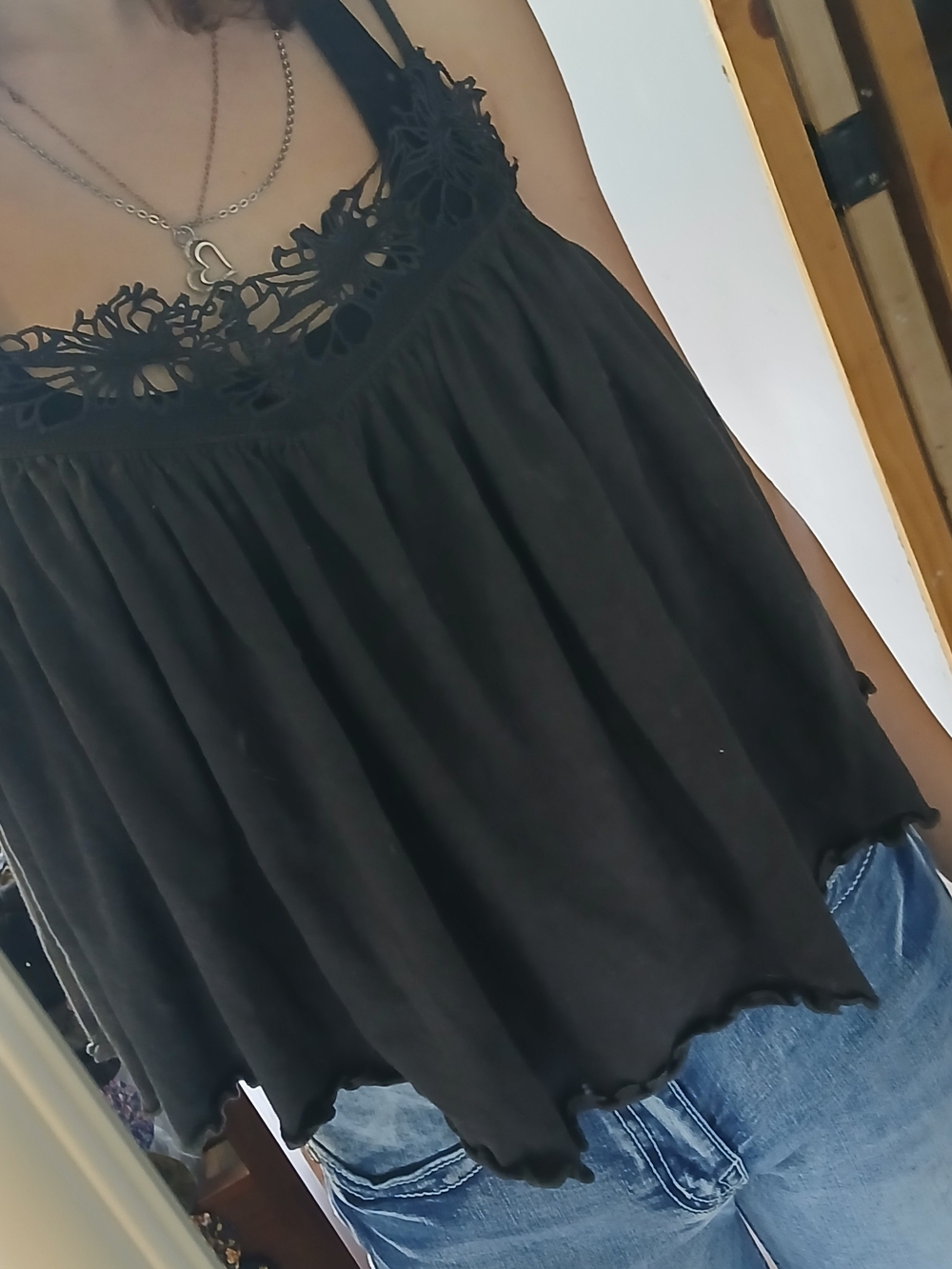 Free People Black Lace-Trim Swing Cami Top - Women's Sz Xs Petite Tall